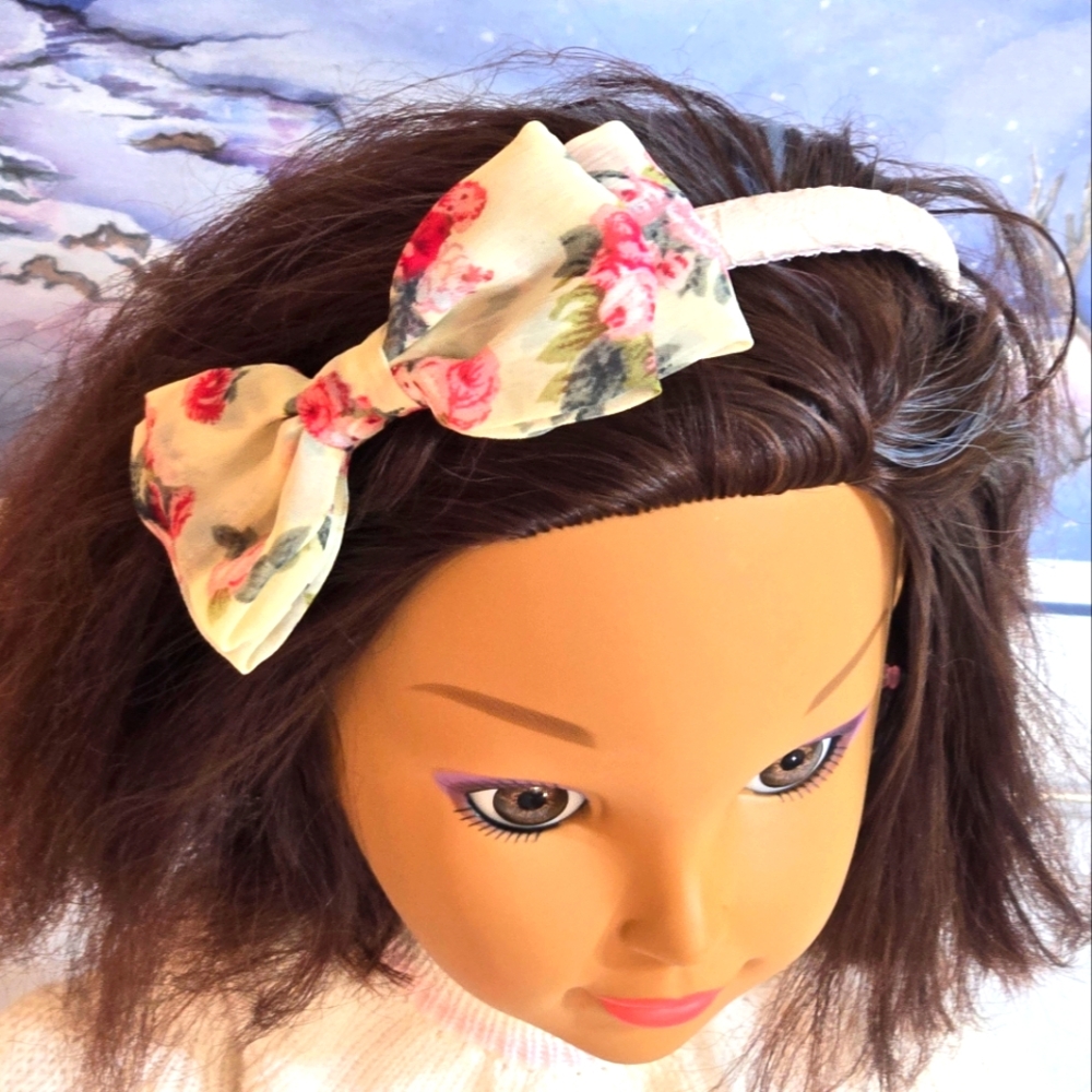 Vintage headband/hairband with a silk chiffon floral print Bow